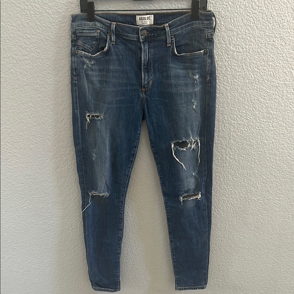 AGOLDE Ripped Skinny Jeans Medium Wash Denim Mid Rise Stretch Size 31